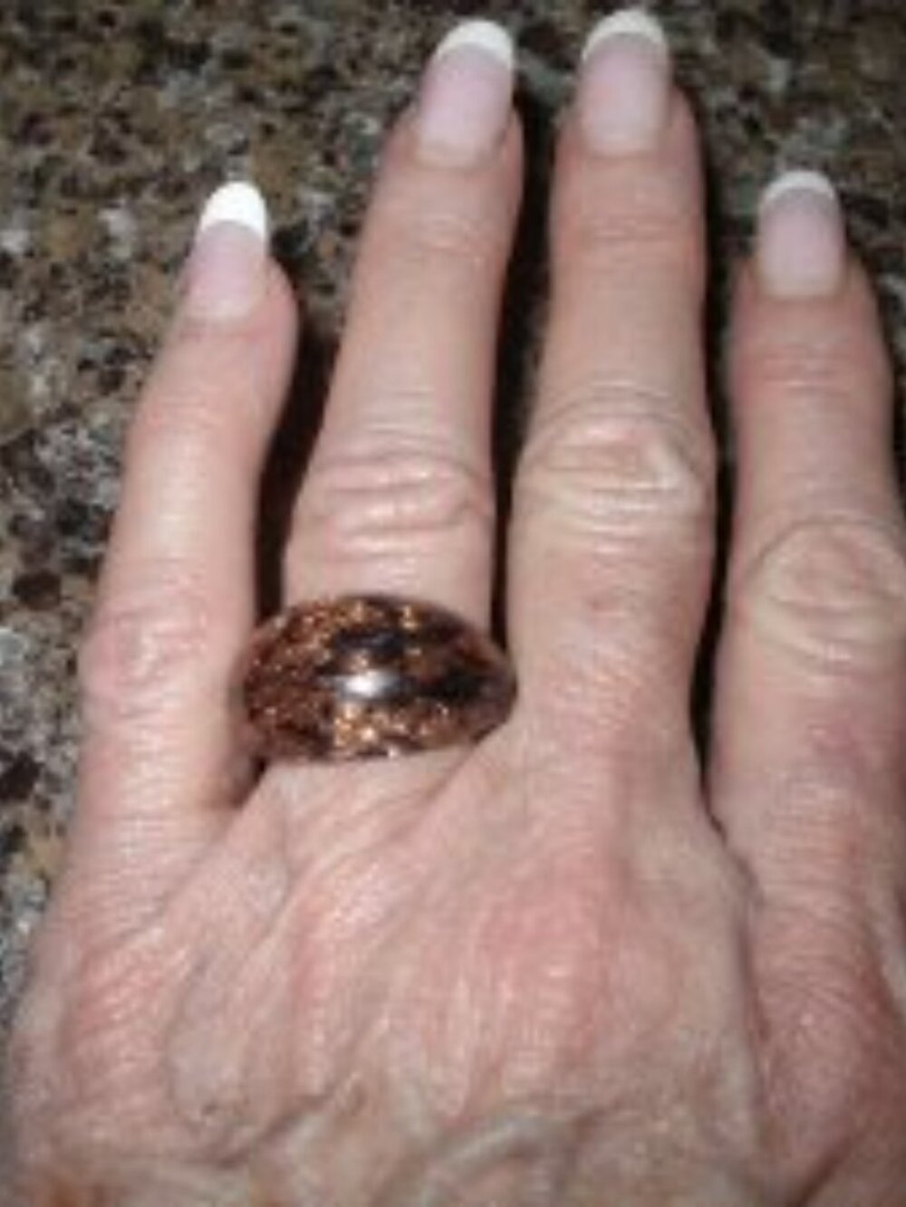 NEW Murano LAMPWORKS Glass VENICE Italy BLACK/GOLD FOIL DOME RING SZ 7